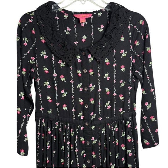 April Cornell Tie Back Floral Midi Dress Sz XXS XS S Black Boho Cottage Western - Picture 2 of 9